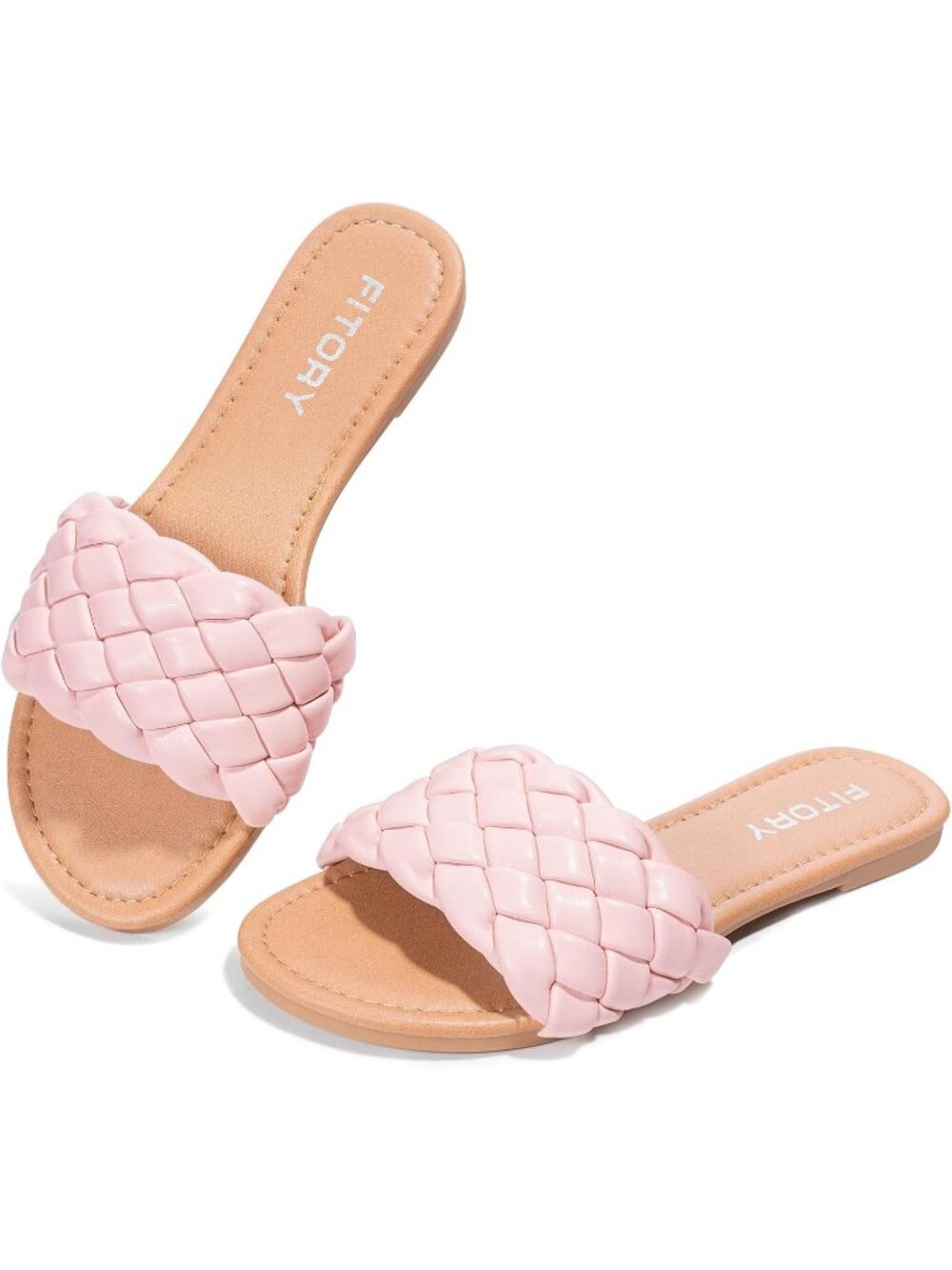 🆕Women's Light Pink Flat Sandals Fashion Round Open Toe Slip On Slides Casual